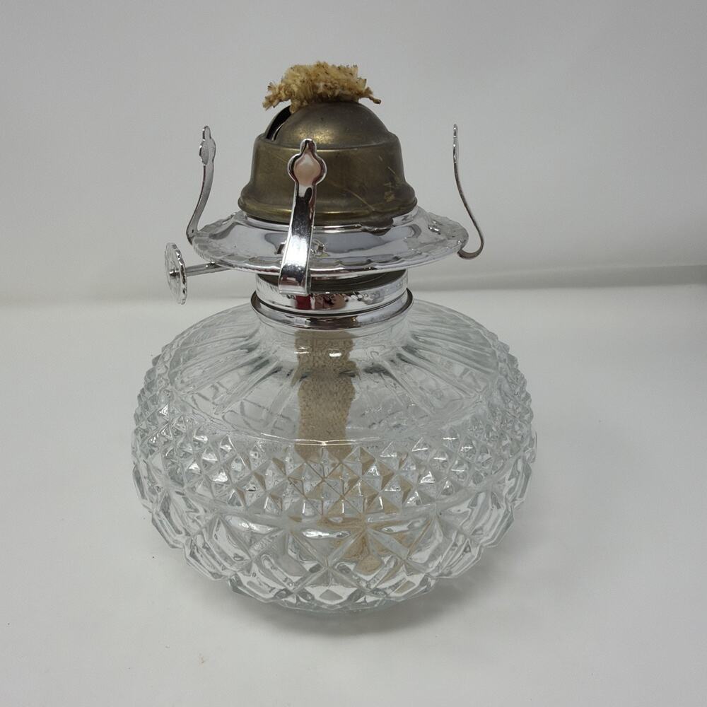 Vintage Lamplight Farms Clear Glass Embossed Oil Lamp with Burner